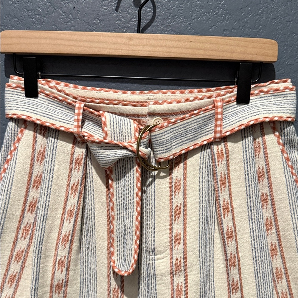 NWT Hunter Bell NY High-Waist Stripe Belted Cream Coral Linen Blend Shorts Sz 6 - Picture 4 of 13